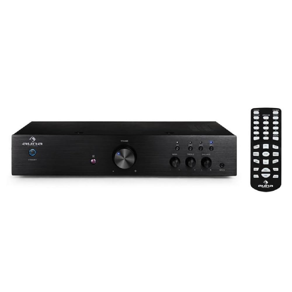Auna Hifi Stereo System AV Receiver, 1 Channel Audio Power Subwoofer Hi-Fi Amplifier and Speaker w/Remote Control, AUX Input for MP3 & CDs