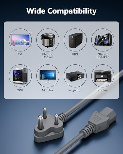 Image of FEDUS 3 Meter TPR (Thermoplastic Rubber) Desktop PC Computer Power Cord, 2500 Watt IEC C13 Cable for Gaming pC, 3 Pin Ac Wire Lead for SMPS Power Supply, Monitor, Printer, Electric Kettle, TV