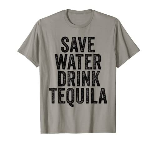 Save Water Drink Tequila divertido beber álcool vintage t-shirt, cinza, S