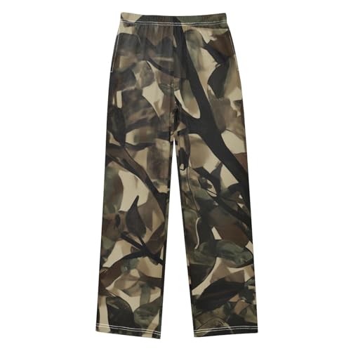 ZZXXB Leaves Camouflage Boys Long Pants Soft Trousers Elastic Waist Kids Lounge Bottoms with Pockets S-XL - Main Image