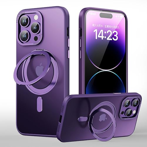 Custodia protettiva per iPhone con staffa rotante e lente in metallo smerigliato 16promax viola
