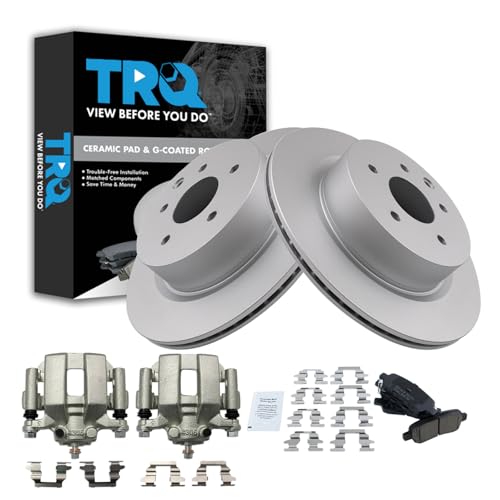 Image of TRQ Rear Brake Pad and Rotor Set Ceramic Vented Coated Rotors Calipers | For 2005 Infiniti G35