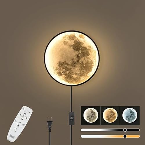 Image of GITGRNTH Dimmable Moon Wall Sconce Plug in Modern LED Wall Light with Remote Control 9.5inch 15W Black Wall Lamp Indoor Wall Mounted Lighting Ceiling Light for Living Room Light (Celing Moon Ligth)