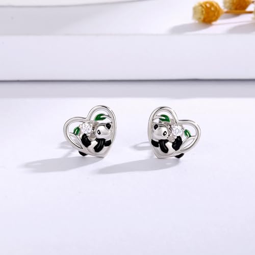 Hypoallergenic Panda Studs Earrings 925 Sterling Silver- Heart Shape Animal Studs Earrings For Panda lovers-Birthday Jewelry Gift For Women Sensitive Ears4
