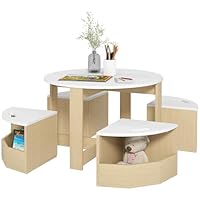 AIYAPLAY Kids Table and Chairs Set, Five-Piece Childrens Table and Chair Set with Storage, Children Activity Table for Ages 3-8 Years