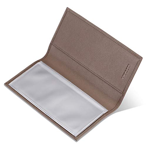 Image of HISCOW Slim Leather Checkbook Cover for Personal Checks, Premium Elephant Gray, One Size | Full grain cowhide, transaction register & check book pockets, removable duplicate divider, durable stitching, gifts for men