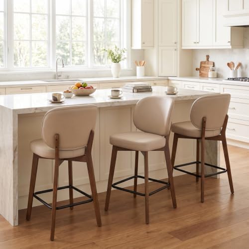 Image of YOUNUOKE Bar Stools Set of 3, 26 inch Counter Height Bar Stools, Khaki