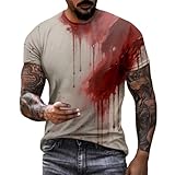 Generisch Problem Gelöst Halloween Herren T-Shirt Casual Rundhalsausschnitt Blutspritzer Muster Oberteile Hemd Entsetzen Blutig Bedruckt Kurzarm Top Übergröße hässliche Sportshirt Trainingsshir