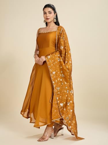 Image of UFB Purple Anarkali Kurta with Embroidered Dupatta, Sleeveless Square Neck Design