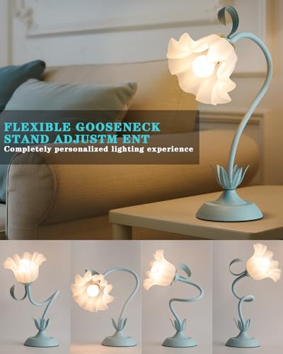 Image of WERFOP Flower Table Lamp Cute Desk Lamp for Bedroom Home Decor (Blue)