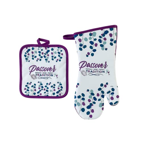 Rite Lite Passover Hostess Gift Oven Mitt & Pot Holder Jewish Holiday Party Decor Pesach Matzah Kitchen Table Cooking Accessories (Spring Blossoms)