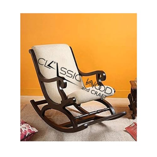 Image of CLASSIC WOOD & CRAFT Wooden Rocking Chair with Sheesham Wood, Rolling and Easy Seating (Model-OW-4)