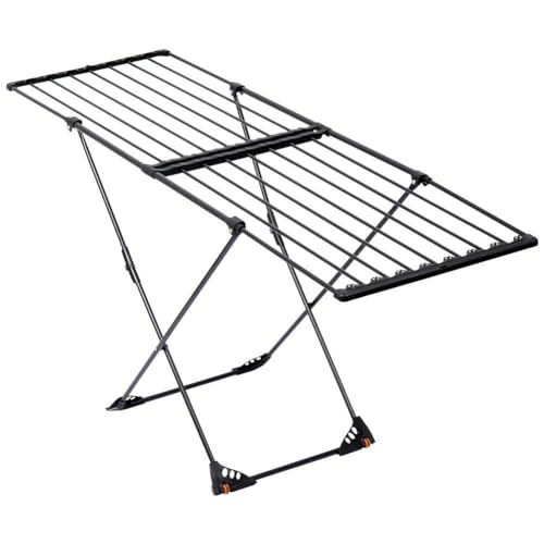 Vilde XXL Wäscheständer - Ausziehbar 110-189 cm - Strapazierfähiges Metall/Kunststoff - Schwarz - Stabil - Für Innen/Außen - Trocknungsfläche 19m - Platzsparend mit Rollen - 30 kg Belastbarkeit - Image 9