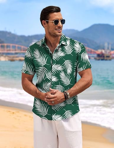 Image of COOFANDY Men's Linen Shirts Short Sleeve Casual Shirts Button Down Shirt for Men Beach Summer Wedding Shirt