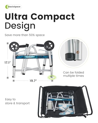 OasisSpace-Compact-Folding-Walker-with-Trigger-Release-and-5-Inches-Wheels-for-Seniors-Elderly-Accessories-Included-Narrow-Lightweight-Support-up-to-350-lbFSA-or-HSA-Eligible