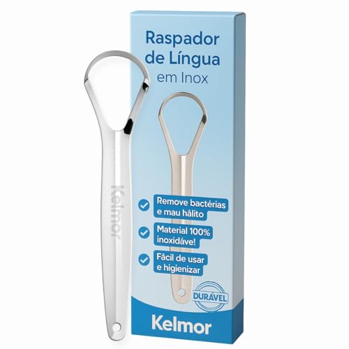 KELMOR Raspador De Língua Inox Cirúrgico Limpador Bucal Profissio...
