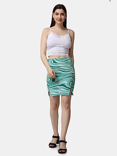 Image of POPWINGS Women Casual Pencil Slit Printed Skirt for Women | Summer Skirt for Women | Concert Slit Short Skit for Women
