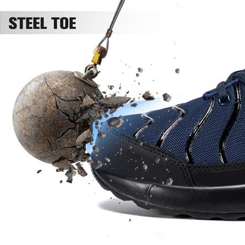 Image of DYKHMILY Cushioned Steel Toe Sneakers for Men Wide Toe | Puncture Proof ASTM Safety Certified Breathable Material Lightweight Slip Resistant Soft &comfortable lining