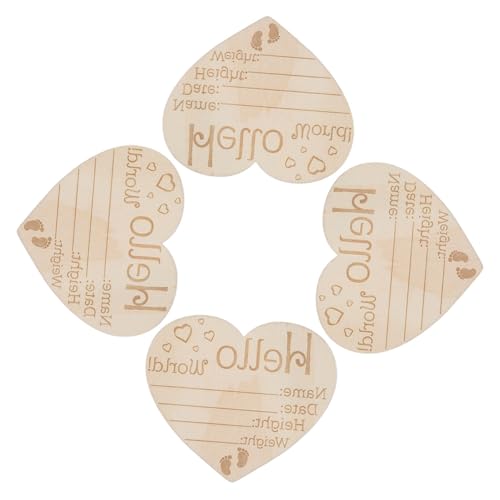 FUNOMOCYA 4Pcs Heart Shape Newborn Name Sign Meaningful Wooden Birth Announcement for Photo Prop and Decor Unique Milestone Keepsake