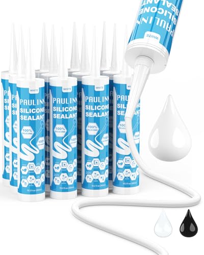 Image of PAULINN 12 Packs White Silicone Sealant 100% Waterproof Silicone Caulk