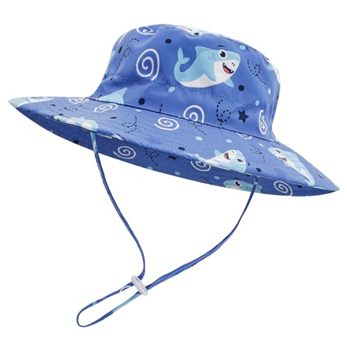 ESTAMICO Baby Boy Sun Hats Summer Wide Brim Bucket Hat UPF 50+ Sun Protection Sunhat, Blue/Shark 2-4T