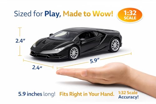 Image of Amisha Gift Gallery Lamborghini Diecast Metal Toy Car for Kids, Black | 1:32 Scale, Pull Back Action, Openable Doors, Realistic Sports Car Model