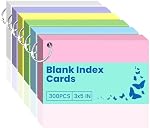 300 PCS 3x5 Index Cards, Blank Flashcards with 6 Binder Rings, Colored | Heavyweight Paper, Smooth Writing, Easy Organization, Portable Size, Durable Blank, Ink Bleed Resistant, Binder Rings