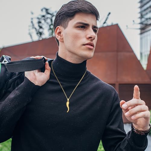 Italian Horn Necklace 925 Sterling Silver Cornicello Lucky Pendant Necklaces Jewelry for Men Women with 316L Stainless Steel Chain and Gifts Box2