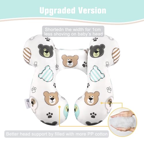 Image of vocheer Baby Travel Pillow(Upgraded), Head and Neck Support Pillow for Pushchair, Car Seat, Stroller, Bouncer, Cotton(Bear)