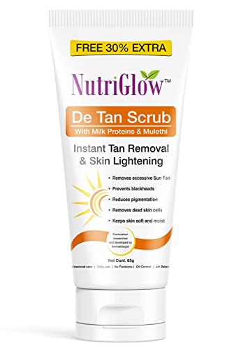 Nutriglow De Tan Scrub With Milk Protein & Mulethi For Deep Exfoliation, Tan Removal Treatment, Blackheads & Oily Prone Skin, All Skin Types, 65Gm
