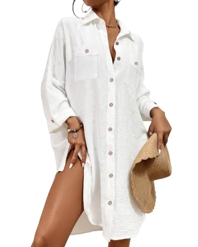 Bsubseach Womens Modern Swimsuit Cover Up Blouse Button Down...