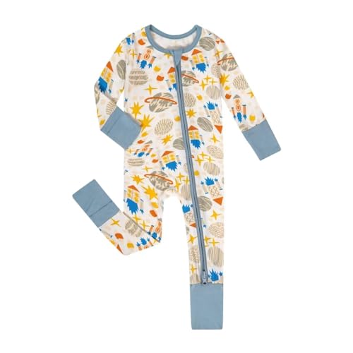Image of Teach Leanbh Unisex Baby Bamboo Viscose Pajamas with Mittens and Feet Cuffs 2 Way Zipper Long Sleeve Romper Sleep and Play