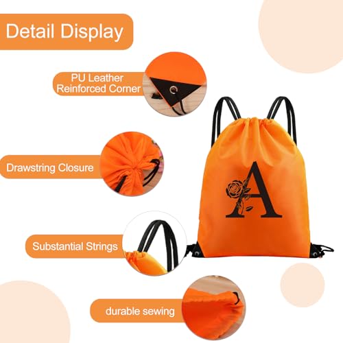 2Pcs Drawstring Backpack, Personalized Initial Design Gym Backpack for Women Men Drawstring Bags Water Resistant String Bag Track Bag for Yoga Traveling Outdoor Sports-Orange (Letter S)2