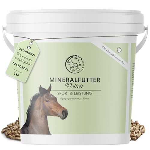 Sport & Leistung Mineralfutter Pferde getreidefrei - Ergänzungs Pferdefutter für Pferde mit Aminosäuren Vitaminen Mineralstoffen & Spurenelementen wie Zink Selen Omega 3 & Jod (3 kg Eimer)