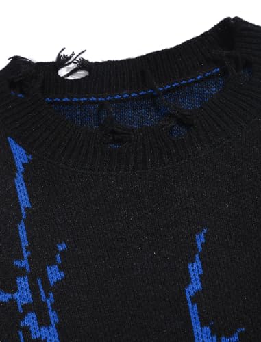 ZAFUL Frayed Hem Flame Sweater for Men Trendy Ripped Halloween Pullover Sweaters Raglan Sleeve Y2K Street Knitwear3