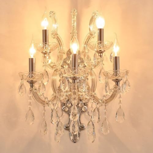 Image of YLONG-ZS Large Modern Crystal Wall Sconce, Lights-5 Light Crystal Wall Sconce Lighting ,Chrome Wall Lamp Chandelier Light Fixtures for Living Room Bedroom Bathroom Over Mirror