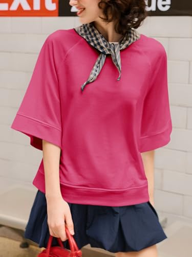 Image of Tankaneo Womens Oversized Half Sleeve T-Shirts Crew Neck Boxy Basic Tees Tops Summer Casual Loose Fit Tunic Shirts