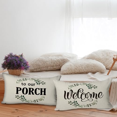 Welcometoourporchlinenthrowpillowcase20x12inchsetof2farmhouseporchbenchgiftwelcomelumbardecorativeporchdecorcushioncoverforsofacouchbed  Urban Country Home Decor Welcome to our porch linen throw pillow case 20 x 12 inch set of 2 farmhouse porch bench giftwelcome lumbar decorative porch decor cushion cover for sofa couch bed  urban country home decor