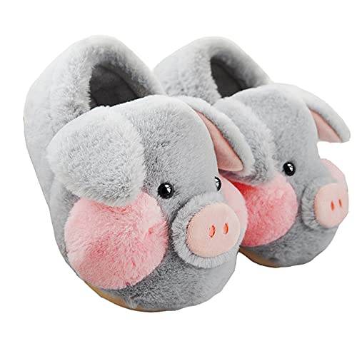 LANFIRE Zapatillas de algodón para niños grandes y adultos zapatillas de cerdo para el hogar zapatillas de felpa zapatillas de animales zapatos de mujer (Grey, 37/38, numeric_37) Cover