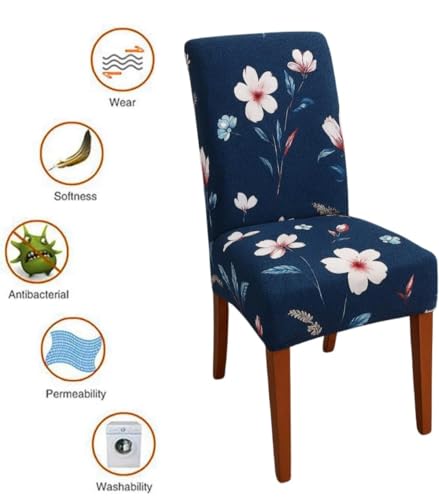 Image of Homerz Premium 6 Seater Dining Table Cloth with 6 Dining Chair Covers,Elastic Fitted Chair Slipcovers, Printed Polycotton Fabric, Table Cloth Size 60x90 inch (Blue Floral)
