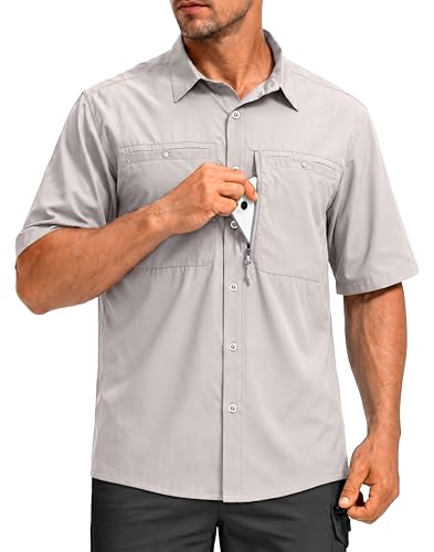 Image of G Gradual Men's Fishing Shirts with Zipper Pockets UPF 50+ Lightweight Cool Short Sleeve Button Down Shirts for Men Hiking