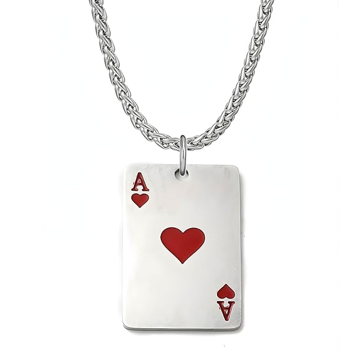 Platinum Plated 'Ace Heart Royale' Playing Card Inspired Pendant Necklace With Wheat Chain for Men and Boys | Stylish Daily Use, Club, Party Fashion Jewellery | Luxury Gift Choice for Him (NK1502) 1 Pc-image-38