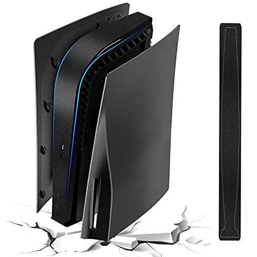 for PS5 Plates with Black Console Middle Skin, Shockproof PS5 Face Plates PS5 Side Plates, Hard ABS PS5 Replacement Shell Plate& Anti-Scratch Center Strip Sticker for Playstation 5 Disc Edition-Black