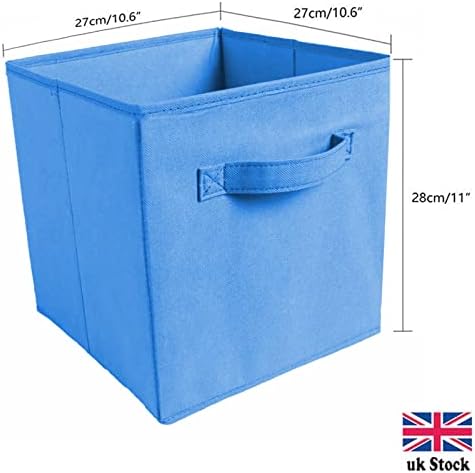 Set of 4 Foldable Cube Storage Box, Clothes Organiser Basket Bin with Dual Handles, for Home, Office, Bedroom, Living room, Beige (Blue)