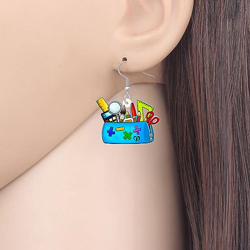 Acrylic Globe Pencil Earrings Dangle Jewelry Ruler Eraser Stationery Sets for Kids Teachers Women Girls Back to School Gifts (Pencil Case)2