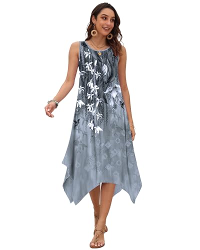 Image of AUSELILY Women's Summer Dresses Casual Sleeveless Midi Tank Beach Dress | Women's Asymmetrical Hem Sundress with Side Pockets, Great for Beach, Vacation & Daily Wear