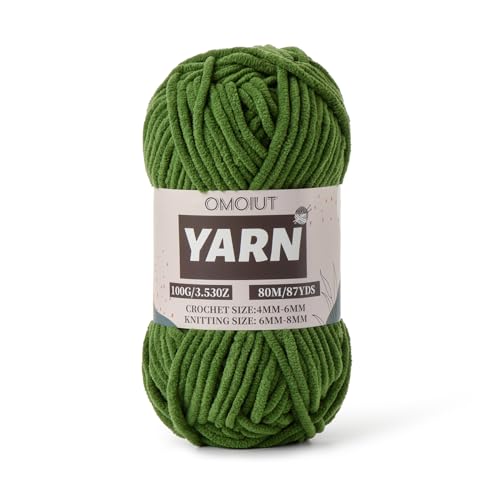 Image of Pine Green Fluffy Chenille Yarn for Crocheting - Baby Yarn for Crocheting Soft Blanket - (100g /87.4yds) Crochet Amigurumi Chunky Yarns - Super Bulky 5 Velvet Yarns