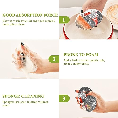 Image of Christmas Gnome Scrub Sponges Kitchen Let It Snow Dish Sponges for Washing Dishes Non Scratch Reusable Compressed Cellulose Sponges Hanging for Household Cleaning 3 Pack