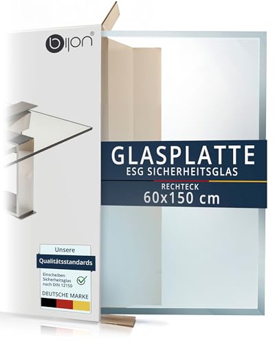 bijon Glasplatte Tisch ESG Sicherheitsglas Rechteck - Für Esstisch, Couchtisch, Gartentisch, Schreibtisch, Bodenplatte, Funkenschutz, Kaminschutz - Glasplatte 60x150 cm oder 150x60 cm