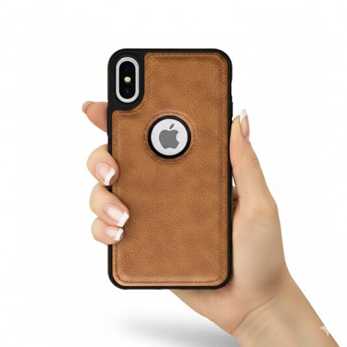 Image of Leather Case for Apple iPhone X Premium Protective Stylish Slim Cover with Shockproof Raised Edges Brown